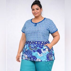 koi Blue Mixed-Pattern Women's Scrub Top